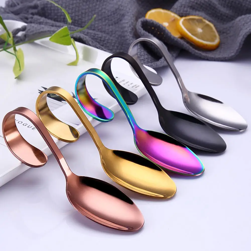 

Home Kitchen Stainless Steel Hotel Buffet Kitchen Curved Handle Dessert Soup Spoon Cutlery