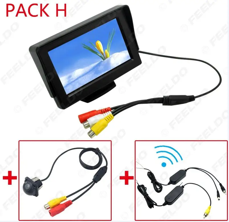 FEELDO 4," TFT lcd автономный монитор с камерой заднего вида парковки RCA видео системы 2,4G беспроводной и прикуриватель - Цвет: PACK H