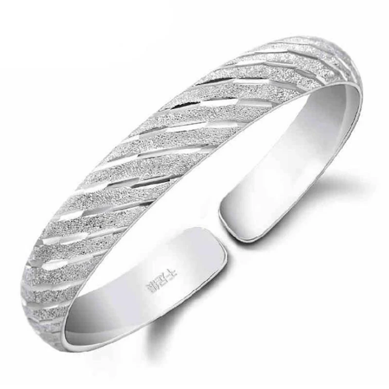 925 Sterling Silver Cuff Bangle Bracelet for Women Luxury Jewelry Wide