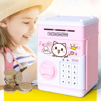 

Electronic Piggy Bank Cute Cartoon Pattern ATM Password Money Box Cash Coins Saving Box Auto Deposit Banknote Christmas Gift