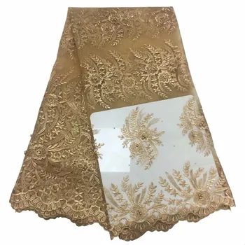 

Hot sale New Arrival nice flowers pattern with same color beads Fabric FC22 Free Shipping Cheap Price Dress Tulle Lace Fabric
