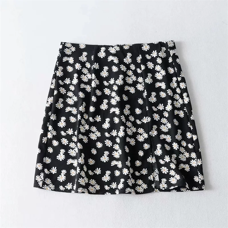 Женская модная мини-юбка с разрезом спереди и цветочным принтом - Цвет: daisy