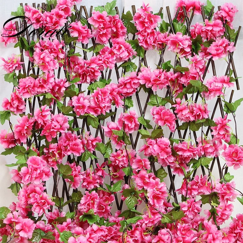 

Long 230cm Artificial Cherry Blossoms Flower Vines Silk party supplies Garland Fake Cherry Flower Rattan Wedding Arch home Decor