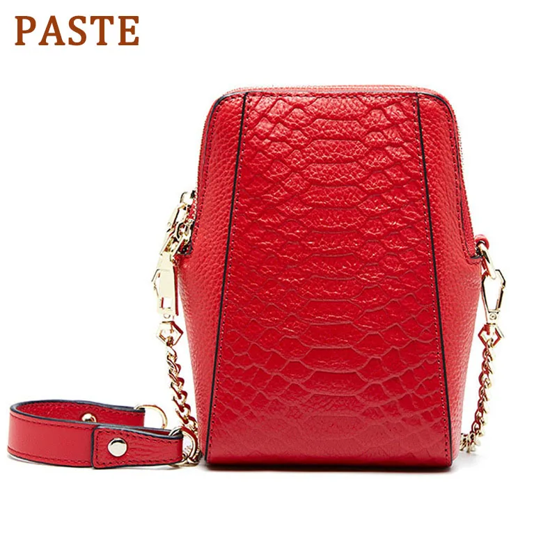 

PASTE New Designer Women Shoulder Bag Crocodile Pattern Genuine Leather Cell Phone Bag Mini Chain Crossbody Messenger Bag Purse