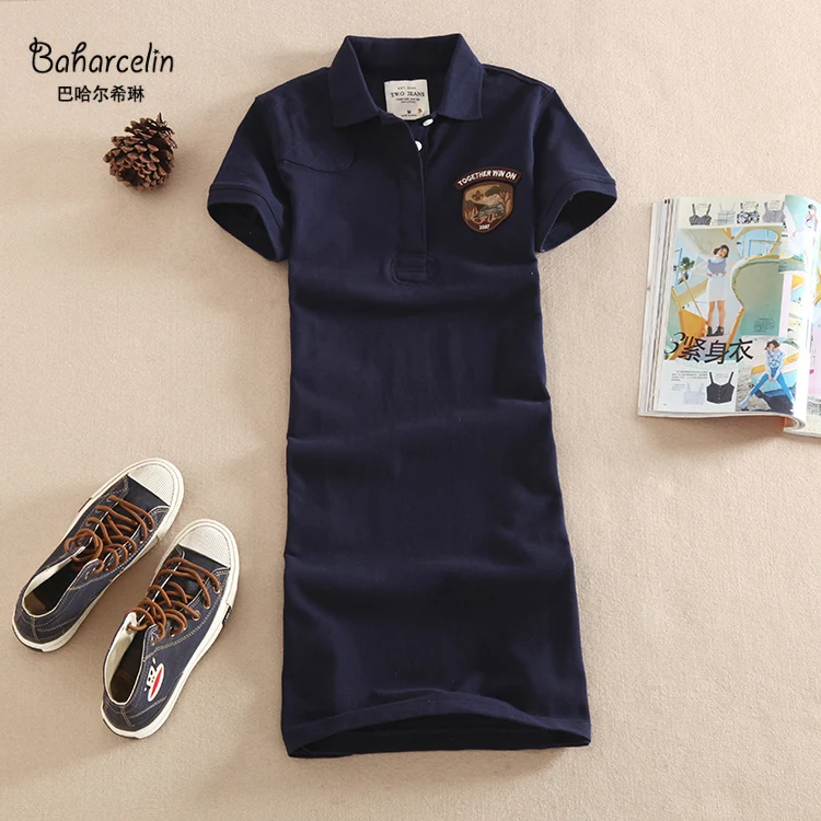 

Baharcelin M~3XL Embroidery Polo Casual Dresses De Festa T Shirt Femme Summer Tops Clothing One piece Dress Ete Vestidos