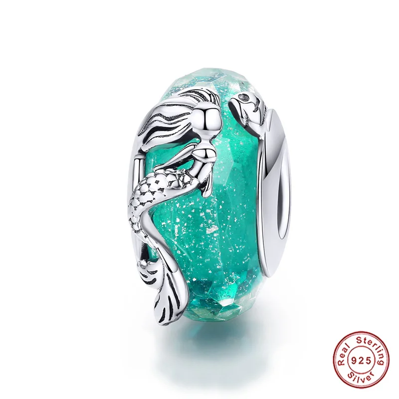 Оригинальные подвески-бусины серебряные бусины 925 пробы Mermaid Sea синее муранское