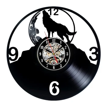 

1Piece Wolf Animal Vinyl Record Wall Clock Creative Classic Home Decor Handmade CD Art Clock Relogio De Parede