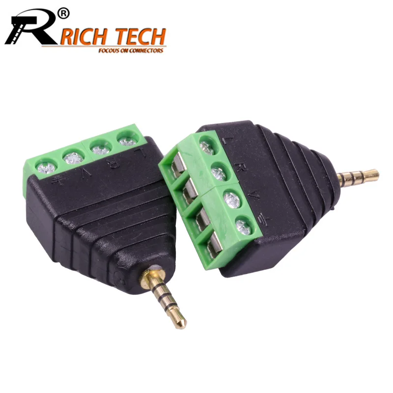 

10pcs Video AV Balun 4 Pole 2.5mm Stereo Male Plug to AV Screw Terminal Stereo Jack 2.5mm 4 pin Terminal Block Plug connector