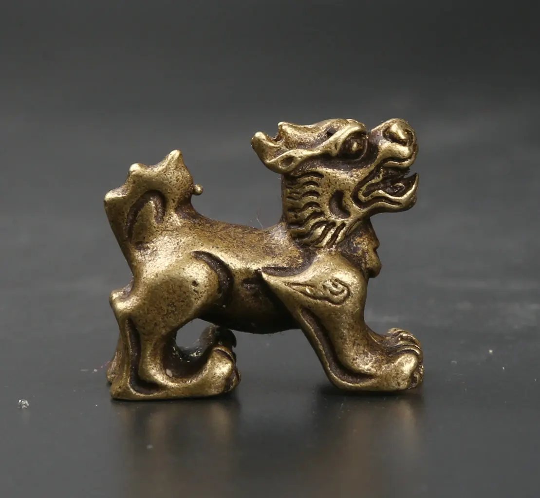 

28MM/1.1" Collect Curio Rare China Fengshui Small Bronze Exquisite Animal Auspicious Beast Qilin Kylin Unicorn Statuary 27g