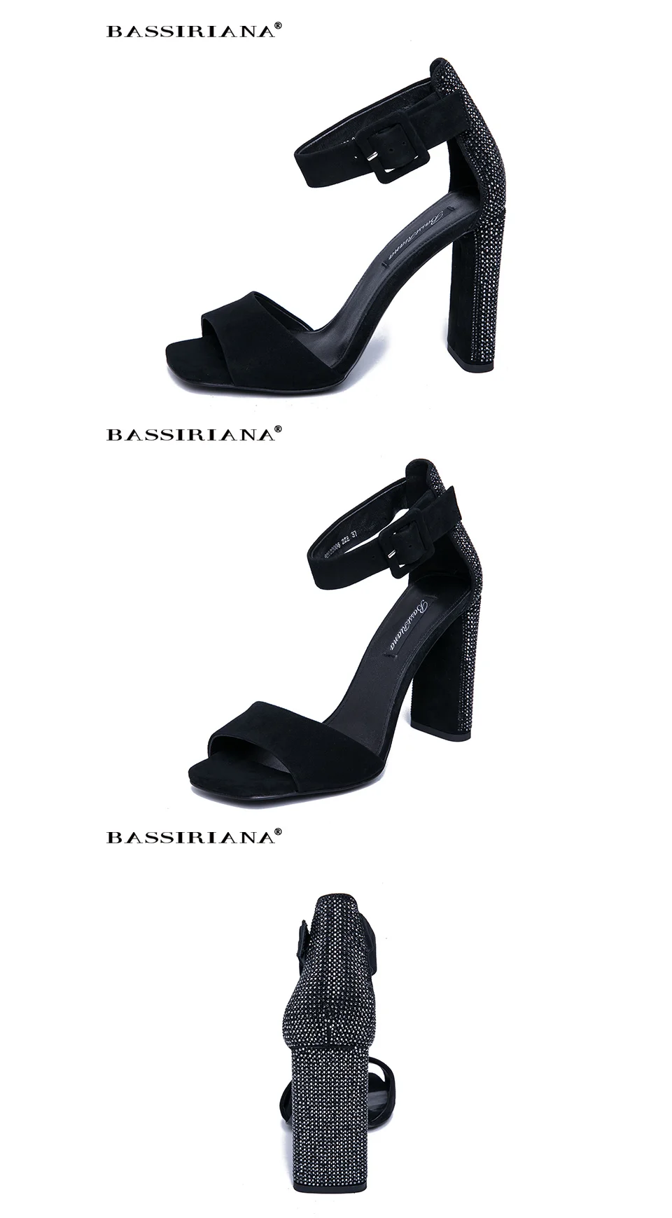 BASSIRIANA/ новые женские натуральная кожа обувь из замши женские летние сандалии квадратный Обувь на высоком каблуке с ремешками на лодыжках Drill35-40 Размер