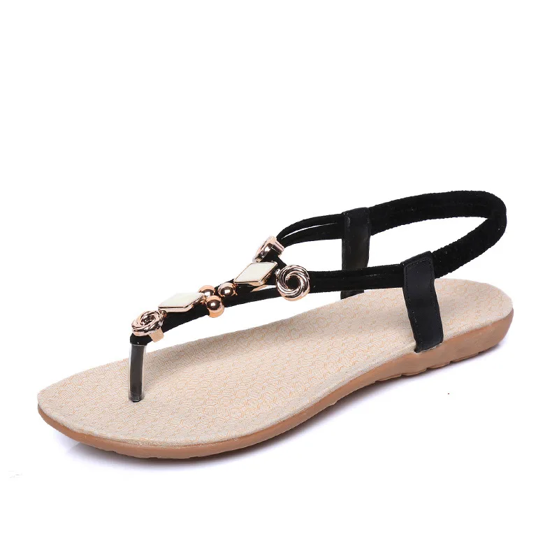 

New women's sandals for the summer 2019 fashion beaded flat sandal with a fish bill elastic strap handiness beach shoes