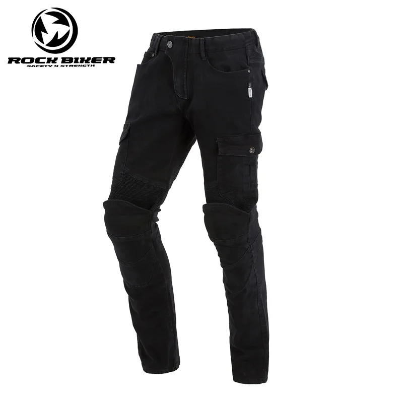 Man Slim Fit Motorcycle Jeans Knee Protective Moto Jeans Motorbike Racing Pants Women trousers have CE protectors Black