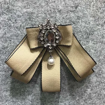 

5Pcs Beige Tie Bow Brooch Fabric Crystal Flower Pins And Brooches Accessories Ladie Bowtie Broaches Pin Badge For Women Men