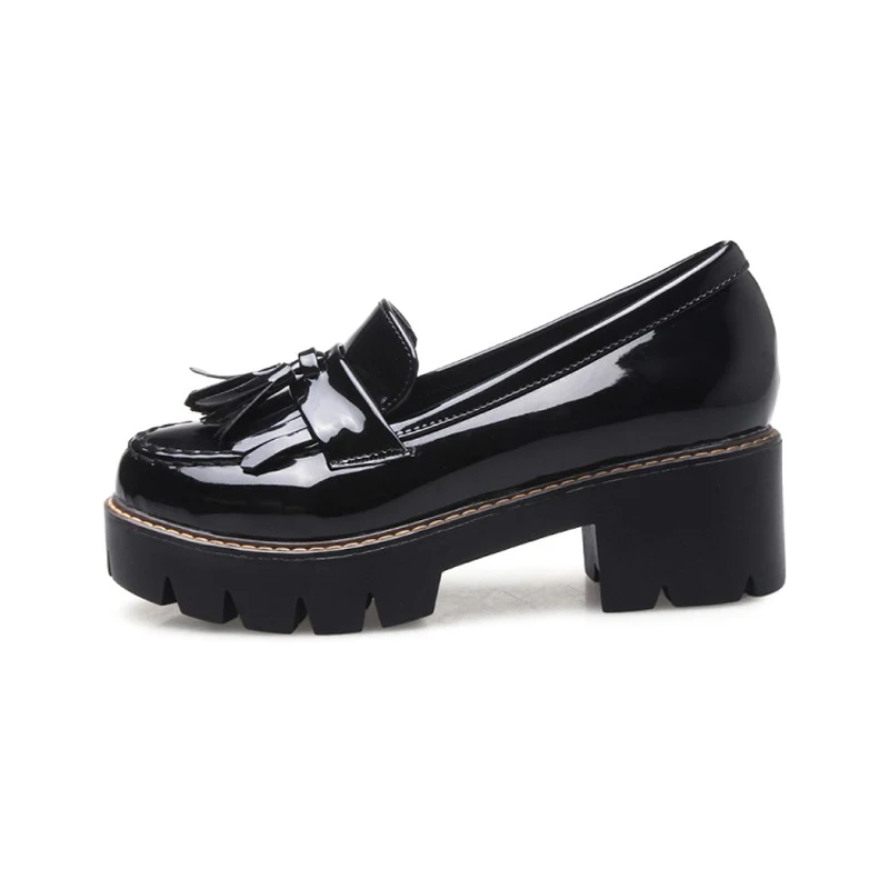Loafers Handmade Patent Leather Ladies Oxfords Shoes Full season Casual Women Pumps Tassel Black Oxford Shoes For Women Size 43 (10)