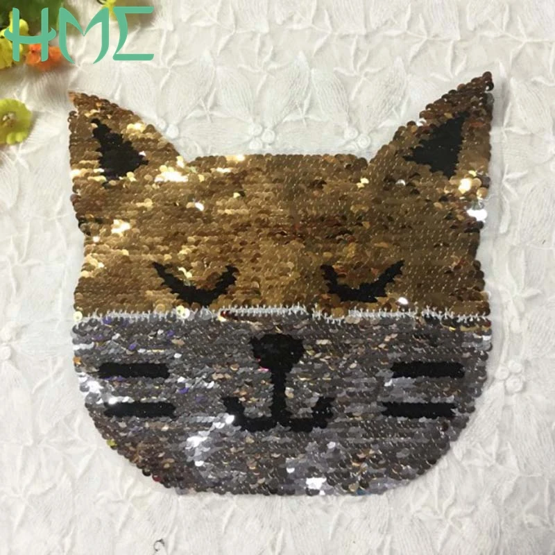 

2017 NEW cat Reversible Change color Sequins Sew On Patches for clothes DIY Patch Applique Bag Clothing Coat Jeans Craft