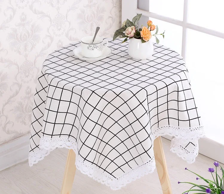 

Black and White Plaid Tower Letter Linen Cotton Tablecloth Pattern Table Cloth Wedding Banquet Washable Table Cover Textiles