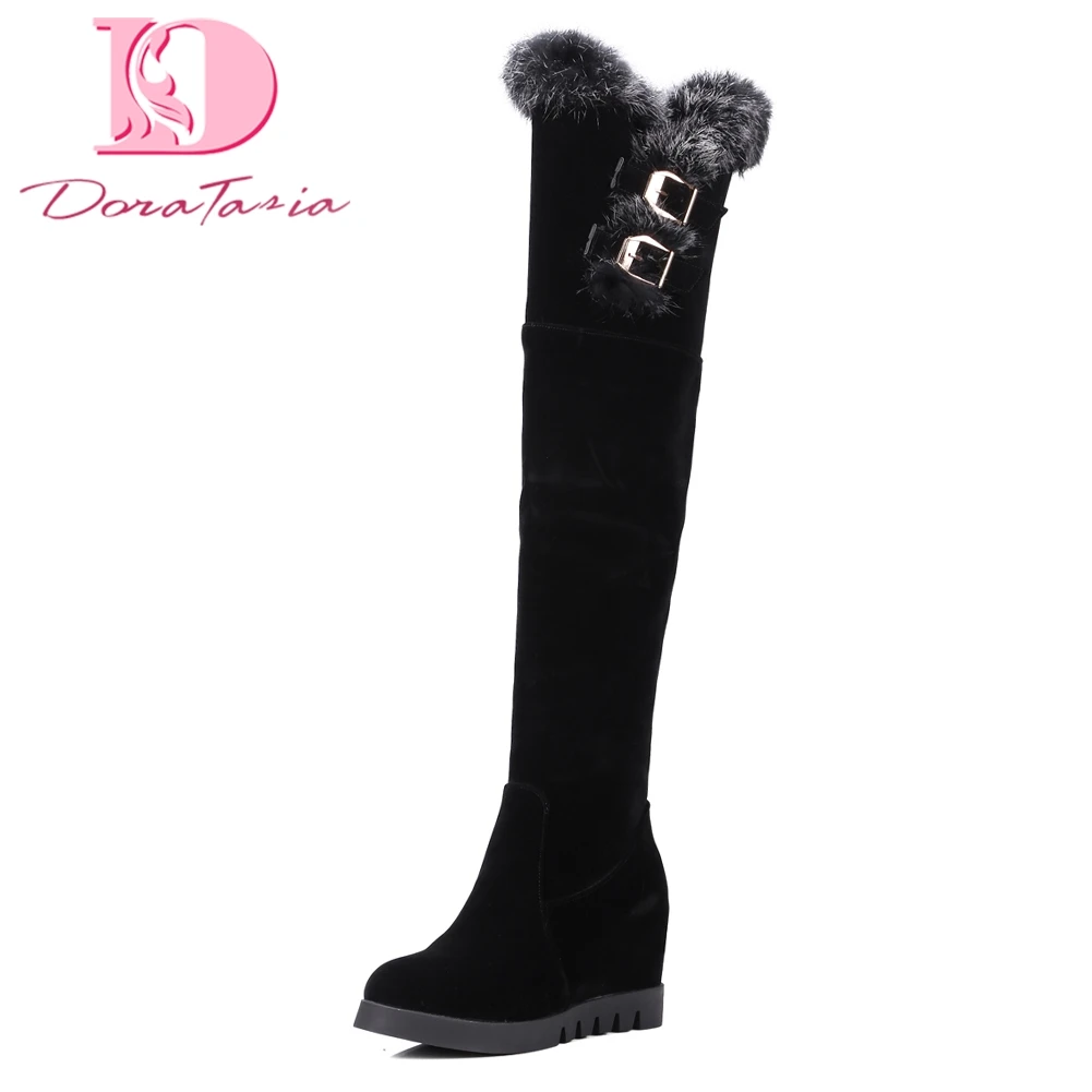 

Doratasia New Large Size 33-43 Increasing Heel Women Shoes Zip Up Knee High Boots Add Fur women's Winter snow Boots Woman Shoes
