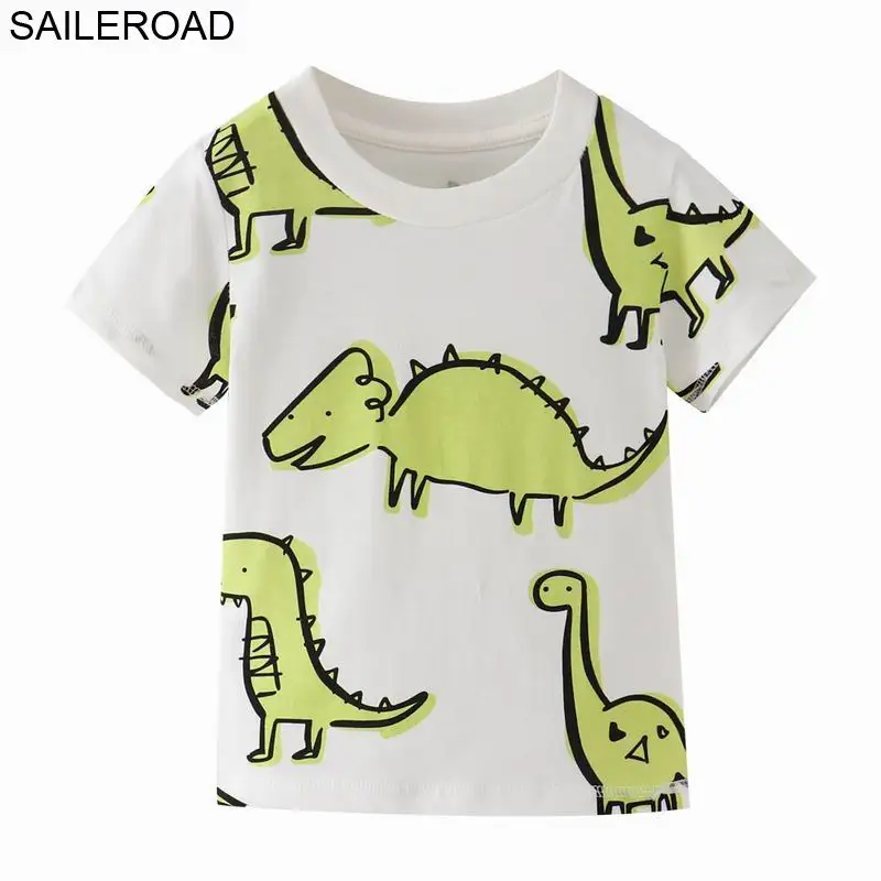 

SAILEROAD 6Years Children's t-shirt Dinosaur Print Child T-shirts Summer Girls Tops for Boys Shirts Cotton Kids Shorts Clothing