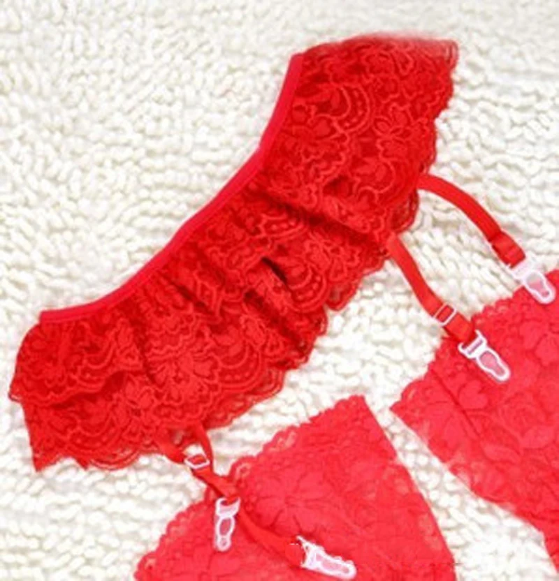 Модные женские чулки с кружевным верхом, чулки, носки, подвязки, пояс, только подвязки, сексуальные - Цвет: Красный
