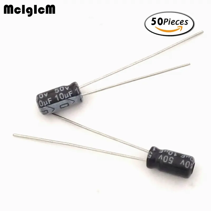 

MCIGICM 50pcs Aluminum electrolytic capacitor 10uF 50V 4*7 Electrolytic capacitor