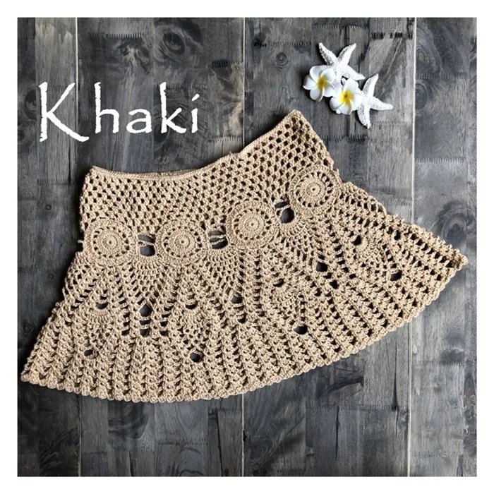 Handmade Crochet Bikini Skirt Women Sexy Hollow-out A-Line Skirt - Цвет: Khaki as pic