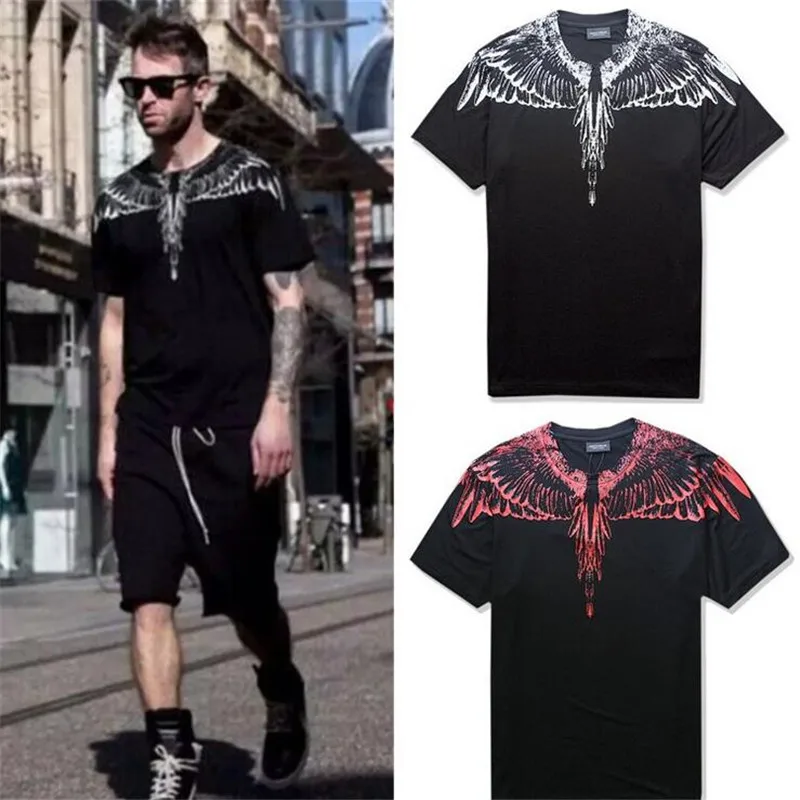 Новый хип-хоп футболки мужчин. марсело burlon крылья перья танец топ футболка рок