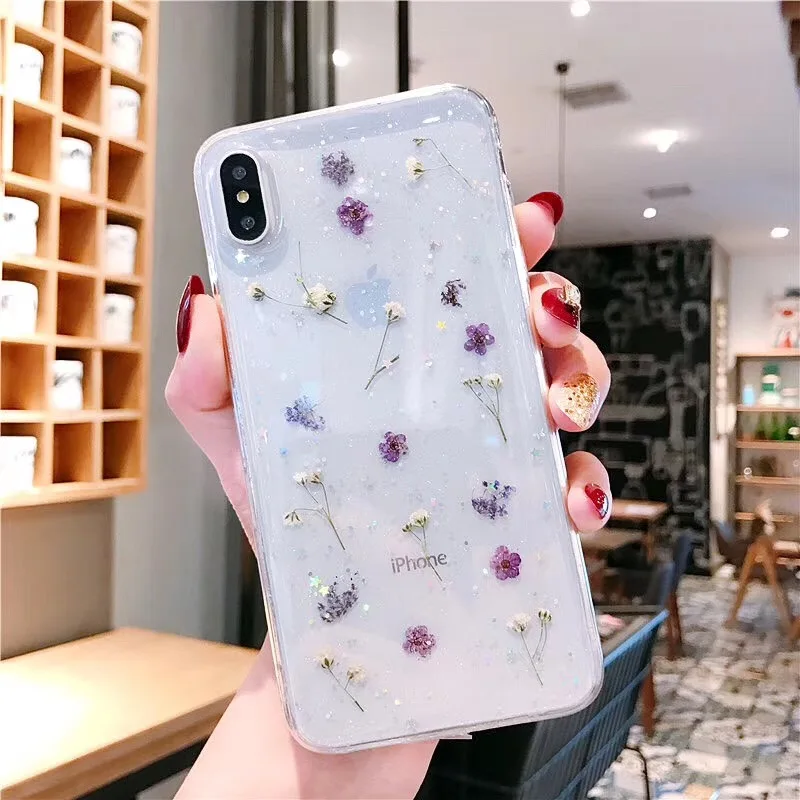 Чехол Tfshining с настоящими цветами для iPhone 11X6 6S 7 8 Plus XR XS Max 11 Pro прозрачный чехол из
