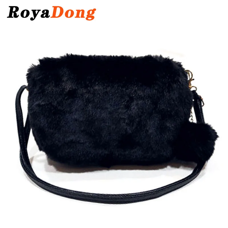 RoyaDong New 2017 Winter Women Messenger Bags Handbags Fur Ball Mini Hobos Shoulder Crossbody Bag High Quality Designer