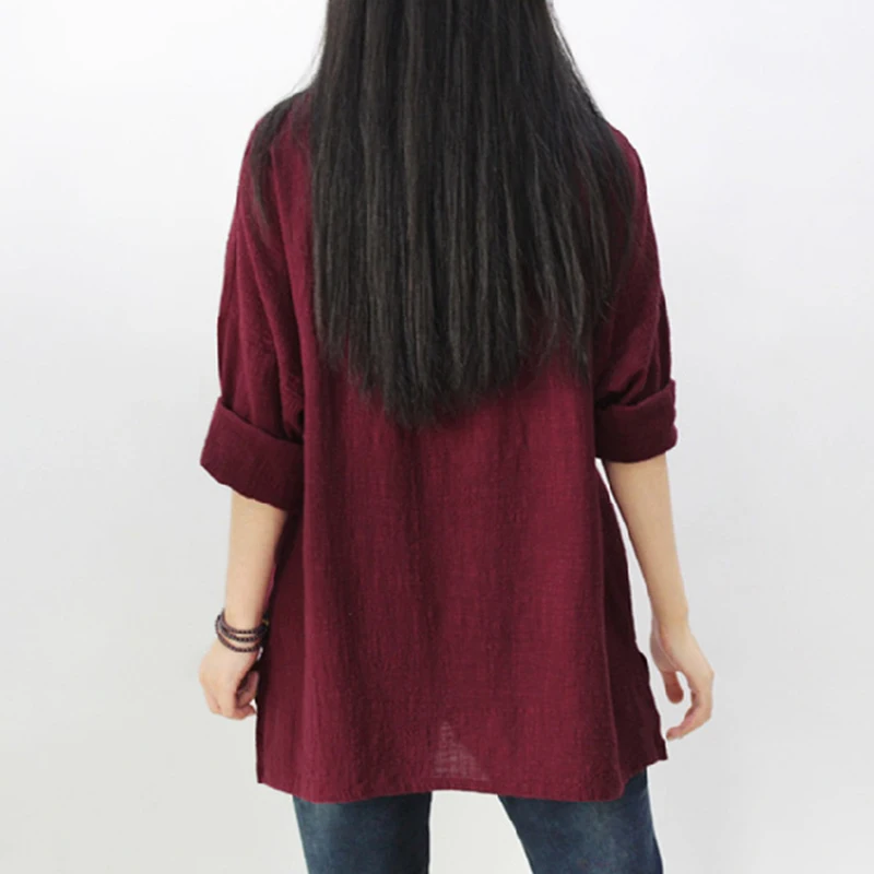 New Women Cotton Linen Long Sleeve Irregular Tops Casual Blouse Shirt Loose Solid Party Tops Kaftan Plus Size 5XL