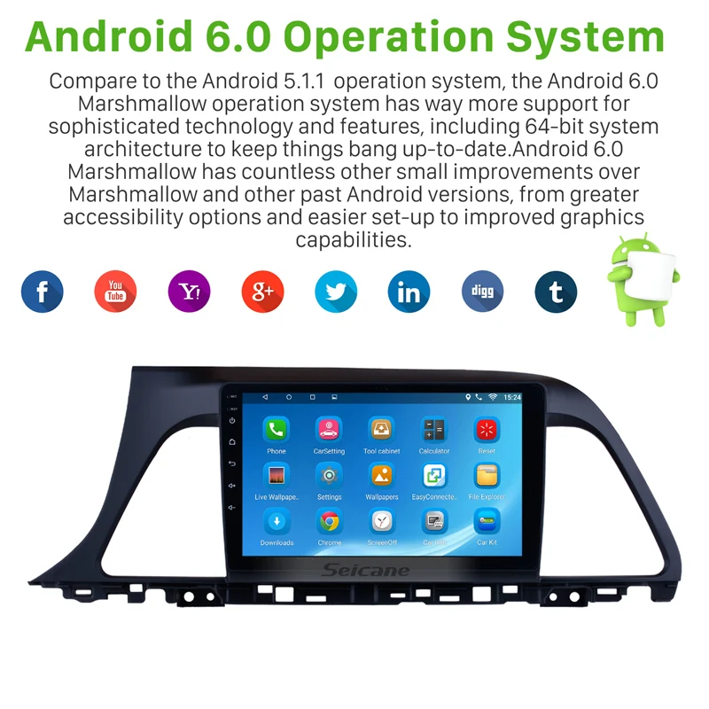 Seicane Android 7.1/8.1 for 2015 2016 2017 Hyundai Sonata 9 Inch Car Stereo Radio Head Unit GPS Navigation Support SWC OBD2 DVR