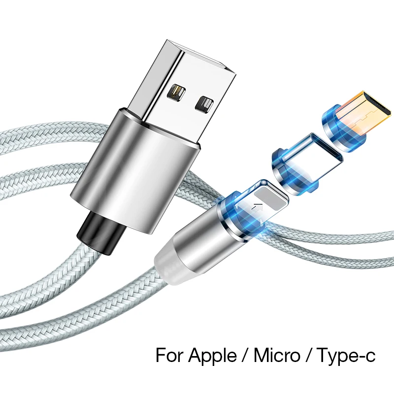 MOOJECAL 2.4A USB кабель для iPhone кабель XS Max XR 8 7 6 S Plus iPad для Lightning Быстрая зарядка Магнитный кабель телефонный шнур для передачи данных - Цвет: 3 in 1 Silver