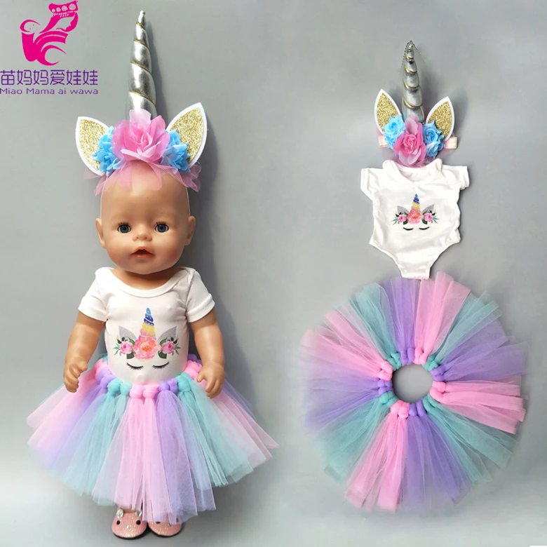 doll clothes for 43cm born Baby doll unicorn clothes dress doll head