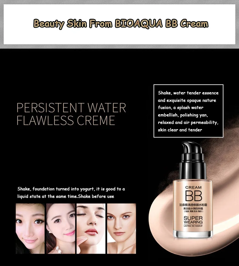 Bioaqua  Moisturizing BB Cream Face Care Foundation Natural Flawless Refreshing Base Makeup Cover Facial Whitening Concealer