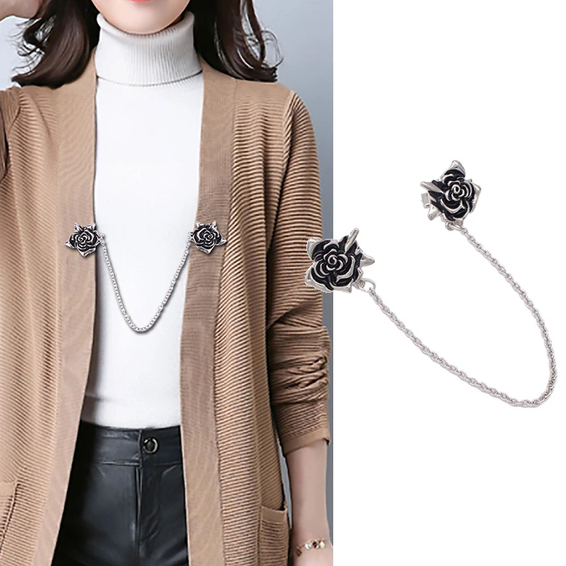 

Vintage Women Cardigan Collar Metal Clip Shawl Dress Pin Brooch Rose Shape Sweater Shawl Clips Buttons Buckles Clothing Pins