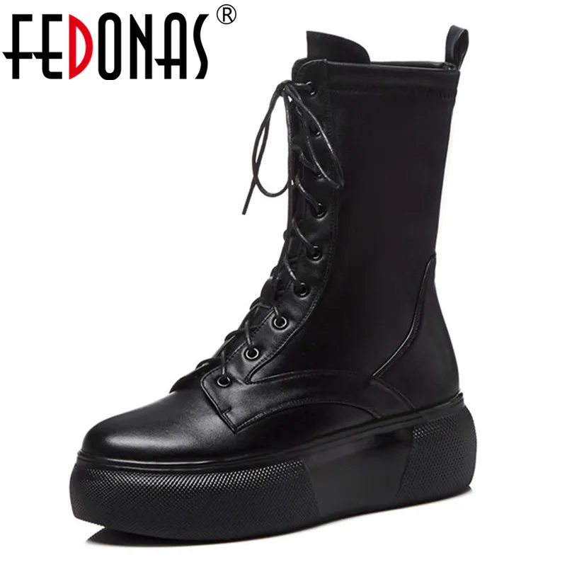 FEDONAS Lace Up Boots 2019 Fashion Thick Heel Mid-calf Boots Women High Heels Autumn Winter Shoes Woman Platforms Boots FEDONAS Lace Up Boots 2019 Fashion Thick Heel Mid-calf Boots Women High Heels Autumn Winter Shoes Woman Platforms Boots