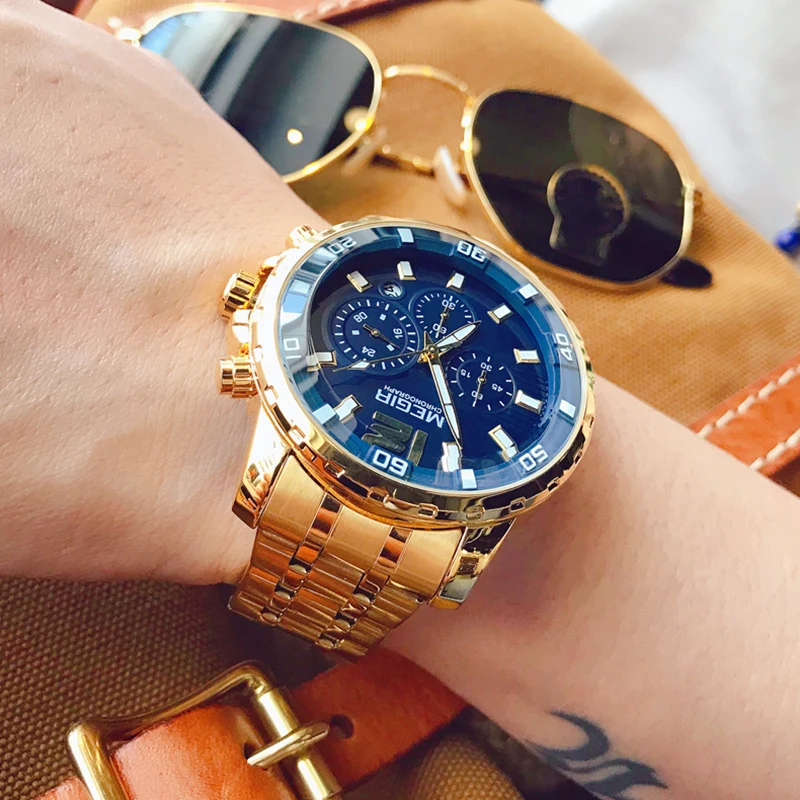 

MEGIR Top Brand Men's Creative Business Quartz Wrist Watch Fashion Stainless Steel Strap Waterproof Watch Men Relogio Masculino