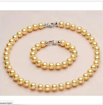 

set of 10-11mm AAAround south sea gold pearl necklace 18inch &bracelet 7.5-8"