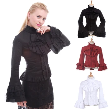 

2018 New Fashion Lolita Style Women Blouse Stand Collar Long Sleeve Black Red Blouses Vintage Gothic Women Shirts Christmas Gift