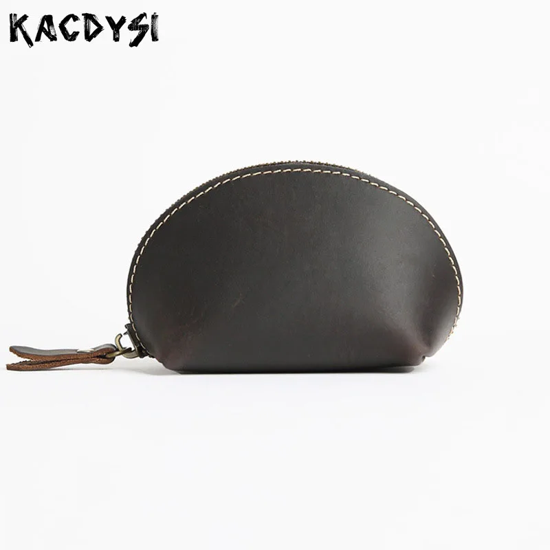 Genuine Cow Leather Small Men Coin Purse Retro Shell Zipper Wallets Money Pocket Mini Vintage