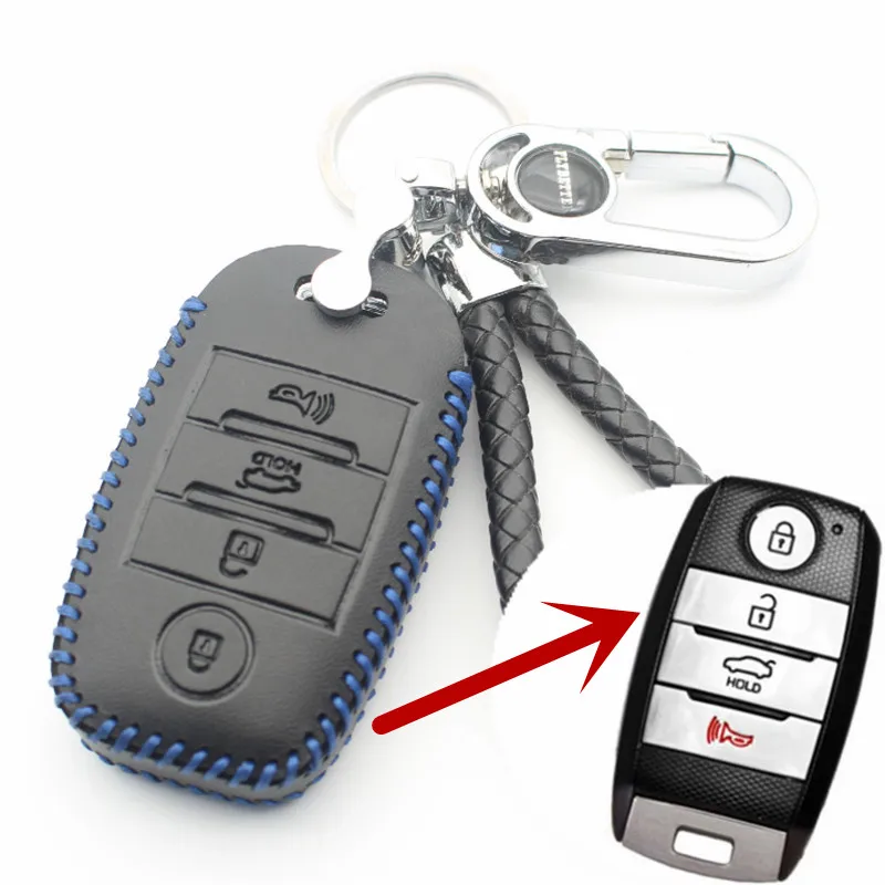 FLYBETTER из натуральной кожи 4 Кнопка Автозапуск Smart Key чехол для Kia Sorento/Rio/Rio5/Optima автомобильный дизайн(B) l74 - Название цвета: Blue