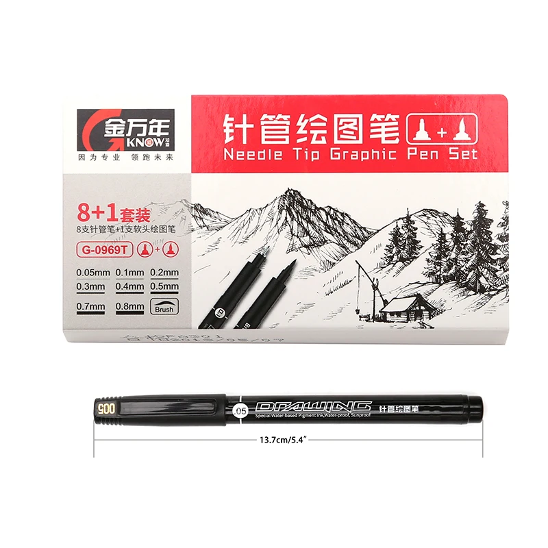 9 Pcs Drawing Pen Black Pigment Liner Needle Waterproof Micron Sun Proof Marker 