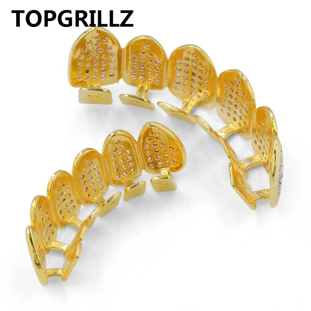 TOPGRILLZ пользовательский подходит Золотой цвет розовый микро проложить кубический циркон верхние и нижние зубы Grillz хип-хоп золотые грили для Рождественский подарок