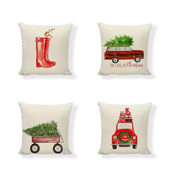 

Happy New Year Gifts Cushion Covers 4 piece set Tree Deer Farmhouse Merry Christmas Home Couch Decor Linen Throw Pillow Cover