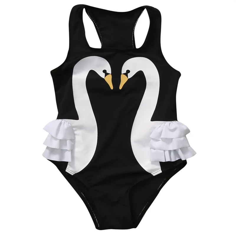

Toddler Kid Baby Girl Tutu Swan Pattern One-Piece Swimwear Swimsuit Girl Clothes Ruffle Black Bathing Suit Summer Beachwear 2-7T