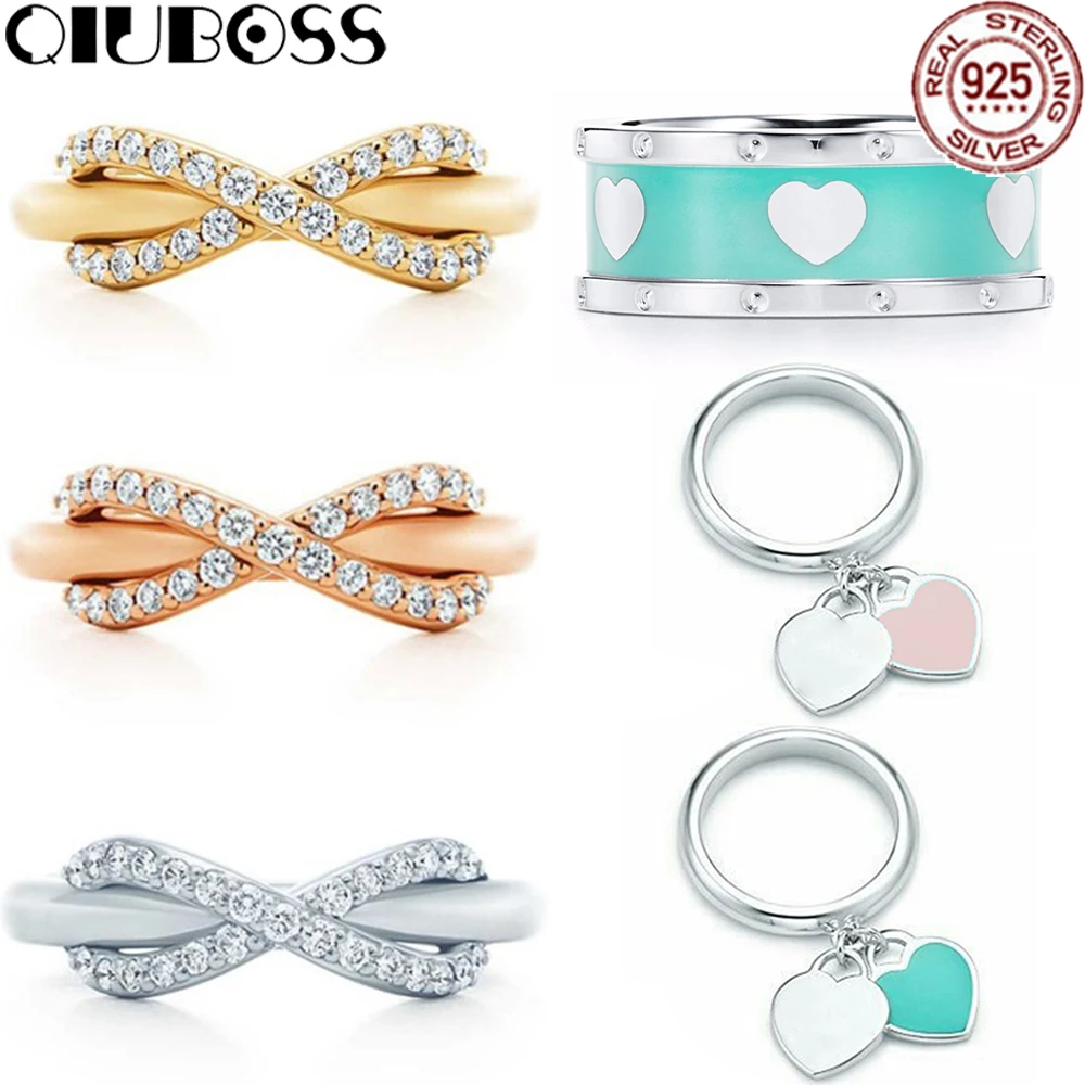 

BOSS S925 SilverTiffany Love Heart Sterling Silver Enamel Couple Ring 1837 black titanium Rings Jewellery Factory Wholesale