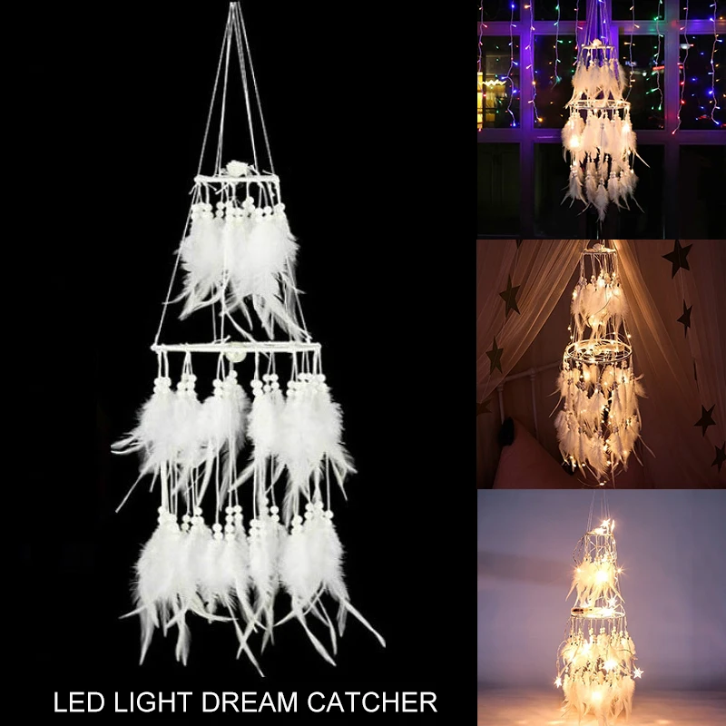 Romantic LED Lighting Dream Catcher 20 LED Light String Feather Wind Chimes Night Light Gift Home Party Wall Hanging Decoration  (13)