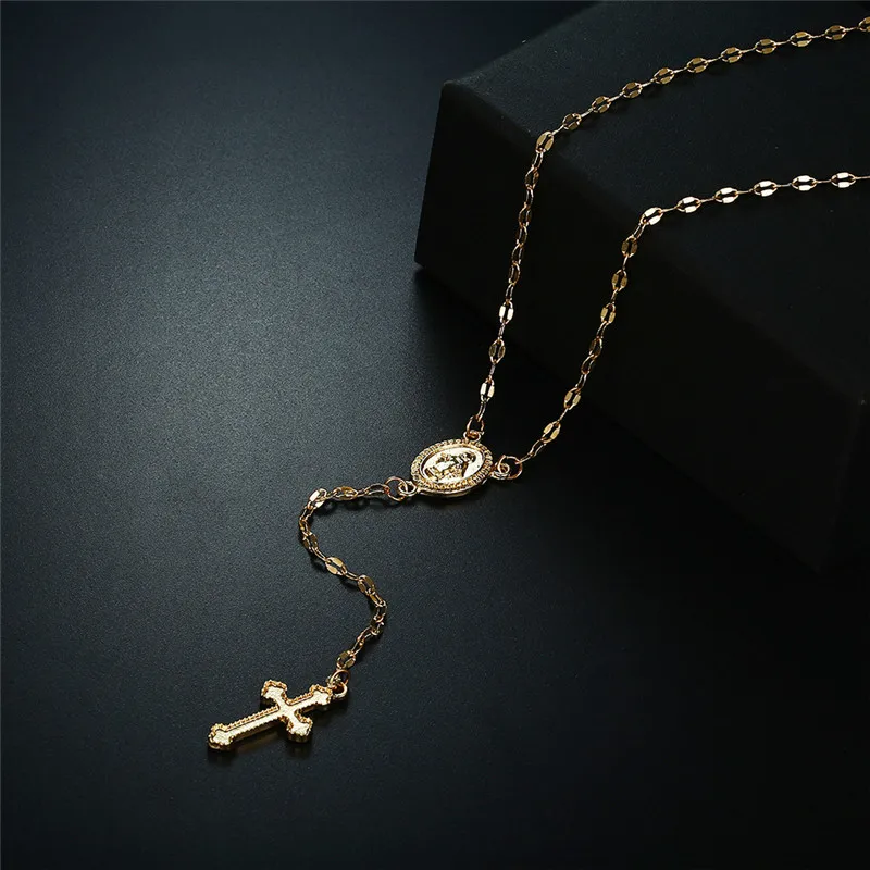 Боако золотая цепочка крест ожерелье маленький золотой крест религиозные ювелирные изделия Четки Мадонна монета длинные цепи свитер ожерелье колье