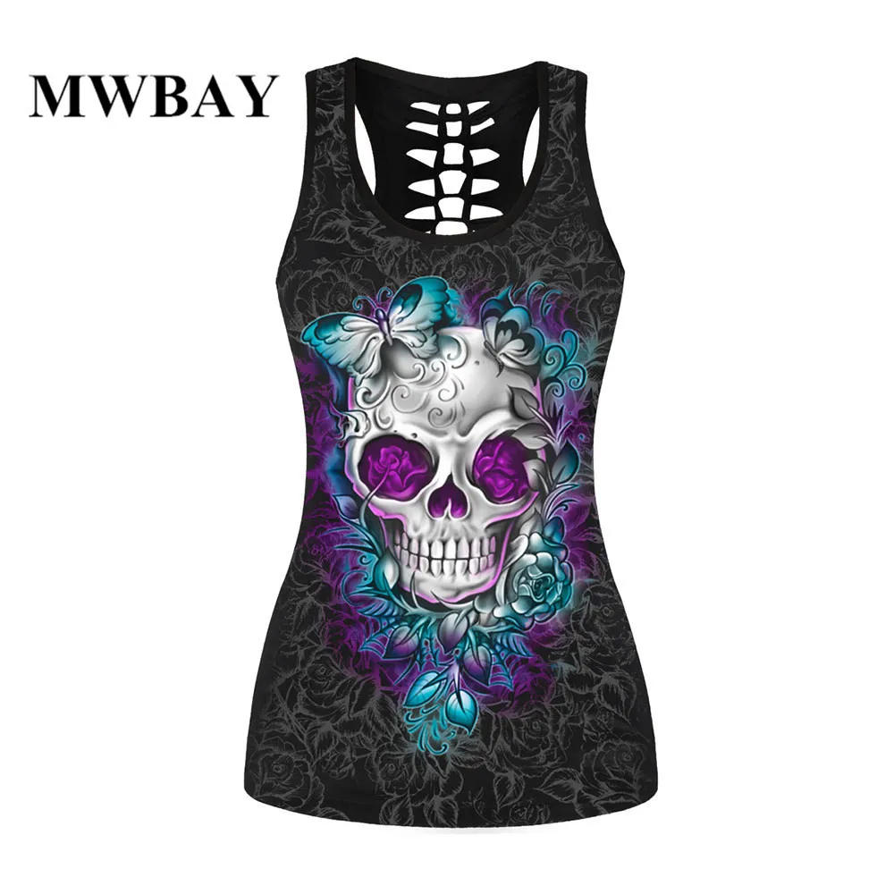 MWBAY Женская сексуальность Tank Top 3D майка с принтом вырезом на спине футболка черный