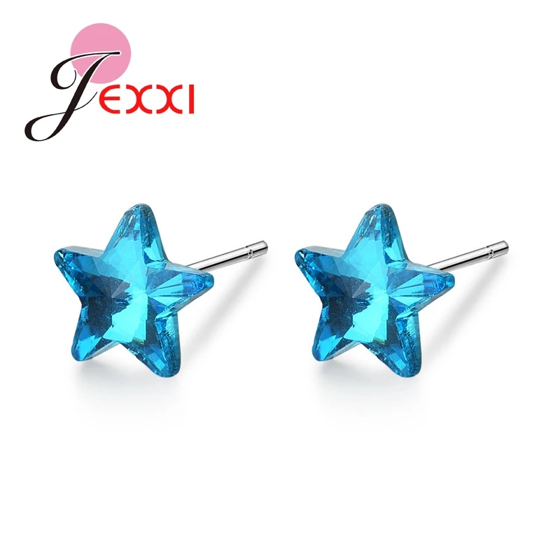 

Hot Sell Korean Style 925 Sterling Silver Five-pointed Star Blue Cubic Zirconia Stud Earrings For Wedding Party Women Ear