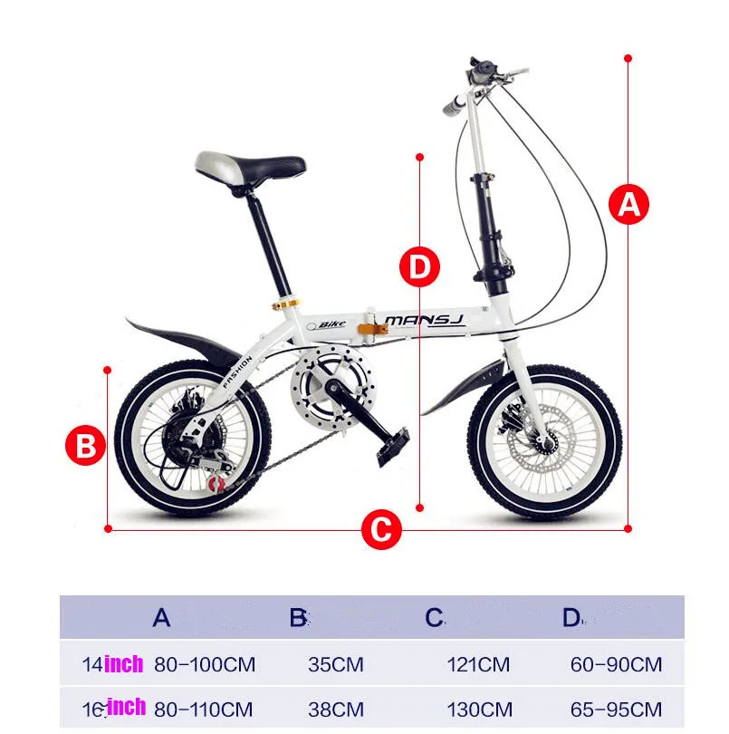 2019 newest!! 14 16 inch folding bicycle speed double disc brakes ultra light men and women mini children bicycle mountain bike